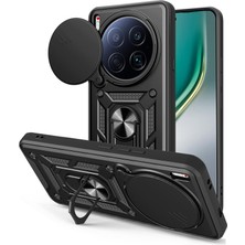 Case 4u Tecno Camon 40 Premier 5g Kılıf Magnetik Standlı Kamera Korumalı Zore Sürgülü Vega Kapak Siyah