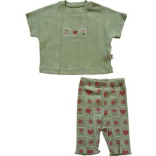 Bellamio Kids Mint Çiçek Kalpli Ribana Taytlı Kız Bebek Takımı