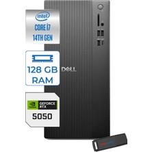 Dell Tower ECT1250 Intel® Core™ İ7-14700 128GB Ddr5 512GB SSD 8GB/RTX5050 WIN11PRO Mini Tower Masaüstü Bilgisayar RPLSR00724P37+ZETTAUSBBELLEK