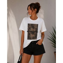 Cns Woman Leopar Desen Baskılı Oversize T-Shirt