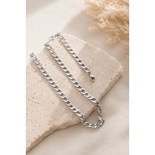 Lia Charm Babalar Günü Özel Gümüş Renk Paslanmaz Çelik Gurmet Zincir 60cm Kolye ve 21cm Bileklik Kombin Set (5mm kalın zincir)