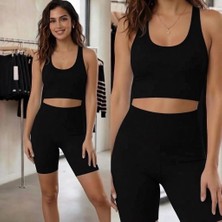 Mercan Kids Kadın Fitilli Yüksek Bel Toparlayıcı Crop & Şort Takım (2'li Set)