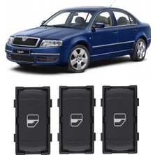 CME PARTS Skoda Superb Mk1 2002-2008 Uyumlu Sağ Ön + Arka Yolcu Cam Açma Anahtarı Düğmesi Siyah 3 Adet 3B0959855B