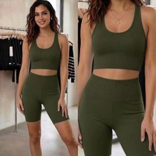 Mercan Kids Kadın Fitilli Yüksek Bel Toparlayıcı Crop & Şort Takım (2'li Set)