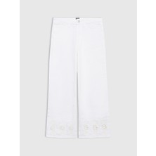 Gap Kız Çocuk Beyaz Wide-Leg Dantel Işlemeli Pantolon