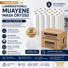 Bezos 20’li Premium Laminasyonlu Muayene Masa Örtüsü 50 cm x 40 Metre | Sıvı Geçirmez Tek Kullanımlık Sedye Örtüsü | 20 Rulo 2000 Yaprak Ekonomik Koli