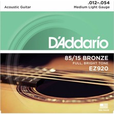 D'Addario EZ920 Akustik Gitar Teli 85/15 Bronze USA Menşeli Parlak Tonlu
