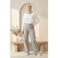 Sefa Merve Palazzo Geniş Paça Kot Pantolon 18105-02 Açık Gri