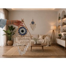 Makrome Bambu Düş Kapanı Bohem Duvar Süsü Dream Catcher El Yapımı Dekor 80X33 cm