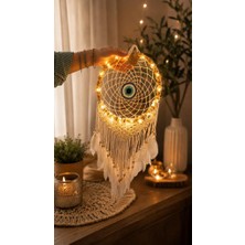 Bambu LED Işıklı Makrome Düş Kapanı Bohem Duvar Süsü 85 cm