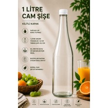 Rotanev 1 Adet Şerbetlik Plastik Kapaklı Cam Şişe 1 Litre Şeffaf Sürahi Süt, Ayran, Su, Limonata Meşrubat Şişesi