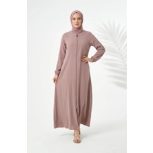 Sefa Merve Kolu Lastikli Fermuarlı Ferace 0268-02 Vizon