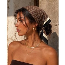 Revam Collection Kahverengi Desenli Fular Bandana Şal Saten Pamuk Malzeme ile Günlük Kullanım İçin