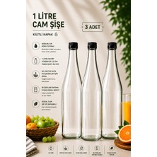 Rotanev 3 Adet Şerbetlik Plastik Kapaklı Cam Şişe 1 Litre Şeffaf Sürahi Süt, Ayran, Su, Limonata Meşrubat Şişesi