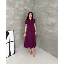 Elaxi Kadın Fermuar Detaylı Maxi Uzun Modal Elbise