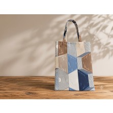 Baskılı Pamuklu Bez Çanta Kulplu 35X45 Mavi