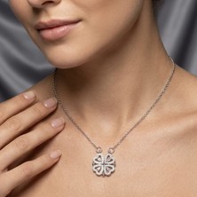 Stainles Steel Kadın Gümüş Kaplama 4 Kalpli Açılır Kapanır Mıknatıslı Sihirli Yonca Kolye