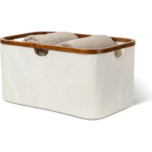 Bambu Dikdörtgen Çamaşır Sepeti Keten 55X34X27 cm