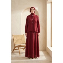 Sefa Merve Gömlek Yaka Çıtçıtlı Tesettür Ikili Takım 2281-01 Bordo