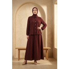 Sefa Merve Gömlek Yaka Çıtçıtlı Tesettür Ikili Takım 2281-03 Kahverengi