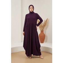 Sefa Merve Sandy Kumaş Cepli Tesettür Elbise 5656-02 Vizon