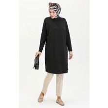 Sefa Merve Büyük Beden Rahat Kesim Sade Tunik Baharlık Yazlık Anne Tunik 8769-01 Siyah