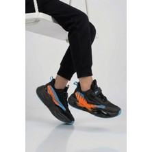 Marco Kids Siyah-Mavi-Turuncu Cırtlı Hafif Esnek Erkek Çocuk Spor Ayakkabı T5440207B F