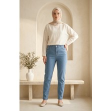 Sefa Merve Yüksek Bel Denim Jean Kot Pantolon 10226-01 Açık Mavi
