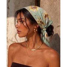 Revam Collection Ayçiçek Desenli Fular Bandana Şal Çok Renkli Saten Pamuk Malzeme ile Günlük Kullanım İçin