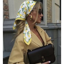 Revam Collection Limon Desenli Fular Bandana Şal Çok Renkli Pamuk Saten Kumaş ile Günlük Kullanım