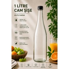 Rotanev 1 Adet Şerbetlik Plastik Kapaklı Cam Şişe 1 Litre Şeffaf Sürahi Süt, Ayran, Su, Limonata Meşrubat Şişesi