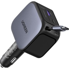 Ugreen 145W Usb-C Makaralı Dahili Kablolu Hızlı Araç Çakmaklık Şarj Cihazı, 2x Usb-C, 1x Usb-A Port, 55910B