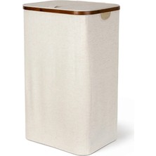 Bambu Çamaşır Sepeti Kapaklı Keten 40X33X69 cm