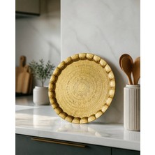 Fair Home Gold Renk Motifli Sac Metal Yuvarlak Lüks Servis-Tepsisi – 35 cm
