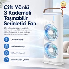 Hızlı Store Fan Çift Yönlü Spreyli 120 ml Su Hazneli, 1800 mAh Bataryalı, 3 Kademeli Taşınabilir Serinletici Fan
