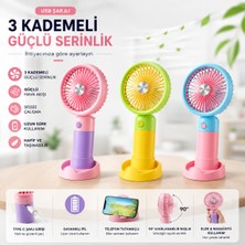 CSL Taşınabilir El Fanı 3 Kademeli Masaüstü Şarjlı Vantilatör - Telefon Tutacaklı Standlı
