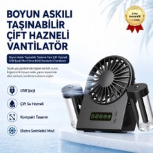 Hızlı Store Boyun Askılı Taşınabilir Sisleme Fanı Çift Hazneli USB Şarjlı Mini Klima Etkili Serinletici Vantilatör