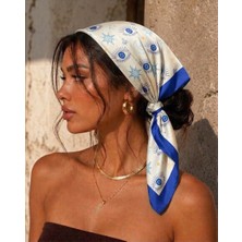 Revam Collection Göz Desenli Fular Bandana Mavi - Beyaz Pamuk Saten Kumaş Özellikleri