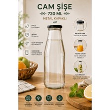 Rotanev 1 Adet 720 ml Siyah Metal Kapaklı Cam Şişe Şeffaf Sürahi Süt, Ayran, Su, Limonata Meşrubat Şişesi