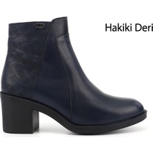Gönderi(r) Kadın Lacivert Antik  Fermuarlı Kalın Topuklu Hakiki Deri Bot
