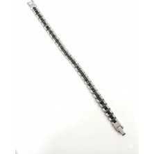 Hsc Bilişim Rodyum-Siyah Çelik Erkek Çelik Bileklik Boy 21.5 cm / En 0.9 mm - EBL0049