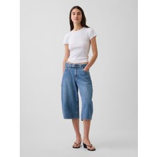 Gap Kadın Mavi High Rise Kemerli Barrel Culotte Jean Pantolon