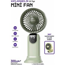 Exenar Şarjlı El Fanı 5 Kademeli Telefon Standlı Mini Vantilatör 300MAH 180° Katlanabilir El Tipi Fan