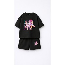 Fasardi KPOP Demon Hunters Huntrix Zoey Rumi Mira Baskılı Oversize %100 Pamuk Tişört Şort Çocuk Takım