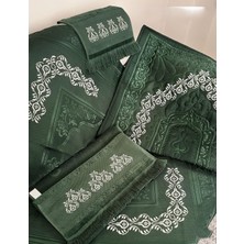 Sarra Home Çeyizlik El Işlemesi Kanaviçe Seccade ve Havlu Seti Bohça Seti - Zümrüt Yeşili - 4'lü Bohça Takımı