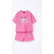 Fasardi KPOP Demon Hunters Huntrix Zoey Rumi Mira Baskılı Oversize %100 Pamuk Tişört Şort Çocuk Takım