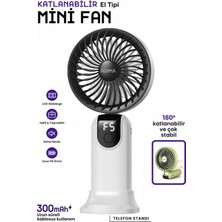Exenar Şarjlı El Fanı 5 Kademeli Telefon Standlı Mini Vantilatör 300MAH 180° Katlanabilir El Tipi Fan