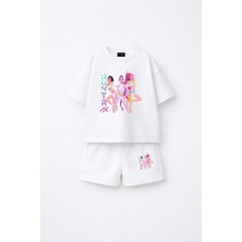 Fasardi KPOP Demon Hunters Huntrix Zoey Rumi Mira Baskılı Oversize %100 Pamuk Tişört Şort Çocuk Takım