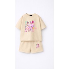 Fasardi KPOP Demon Hunters Huntrix Zoey Rumi Mira Baskılı Oversize %100 Pamuk Tişört Şort Çocuk Takım