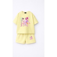 Fasardi Kpop Demon Hunters Huntrix Zoey Rumi Mira Baskılı Oversize %100 Pamuk Tişört Şort Çocuk Takım